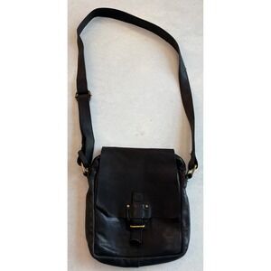Harbour 2nd Black Leather Crossbody Bag Anchor Logo Messenger Flap Bag